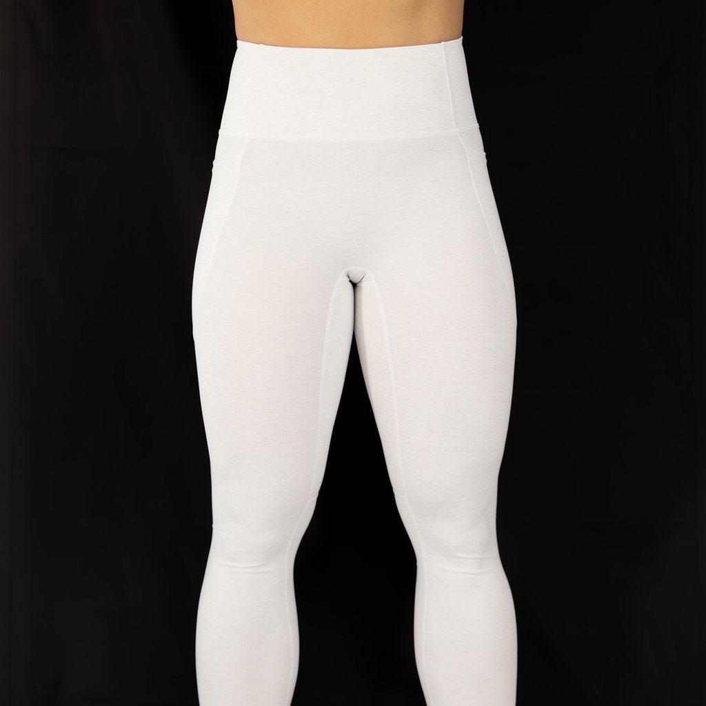 HIGH WAIST LEGGINGS WITH POCKETS - WHITE HEATHER
